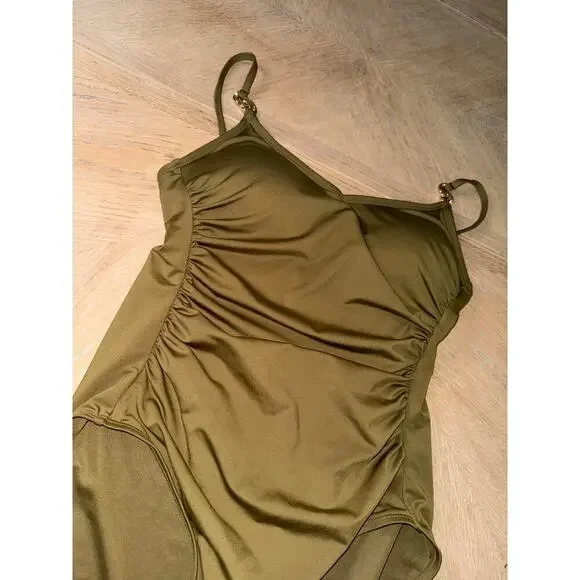 Michael Kors Radiant Chain Over the Shoulder One-Piece olive green size 12 - Picture 3 of 9